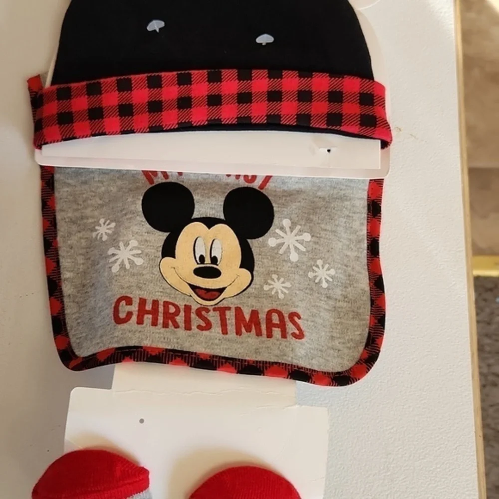 Disney Mickey Mouse Baby Hat, Bib, and Sock‎ Set 3pcs